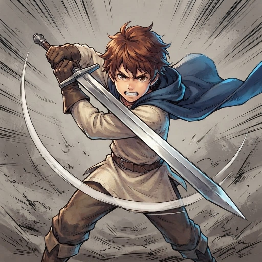 Image: Comic-book action cut-in panel for a fantasy RPG b