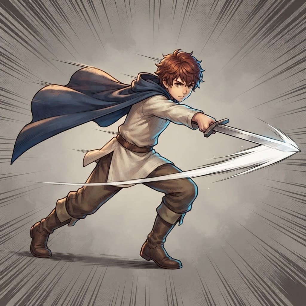 Image: Comic-book action cut-in panel for a fantasy RPG b