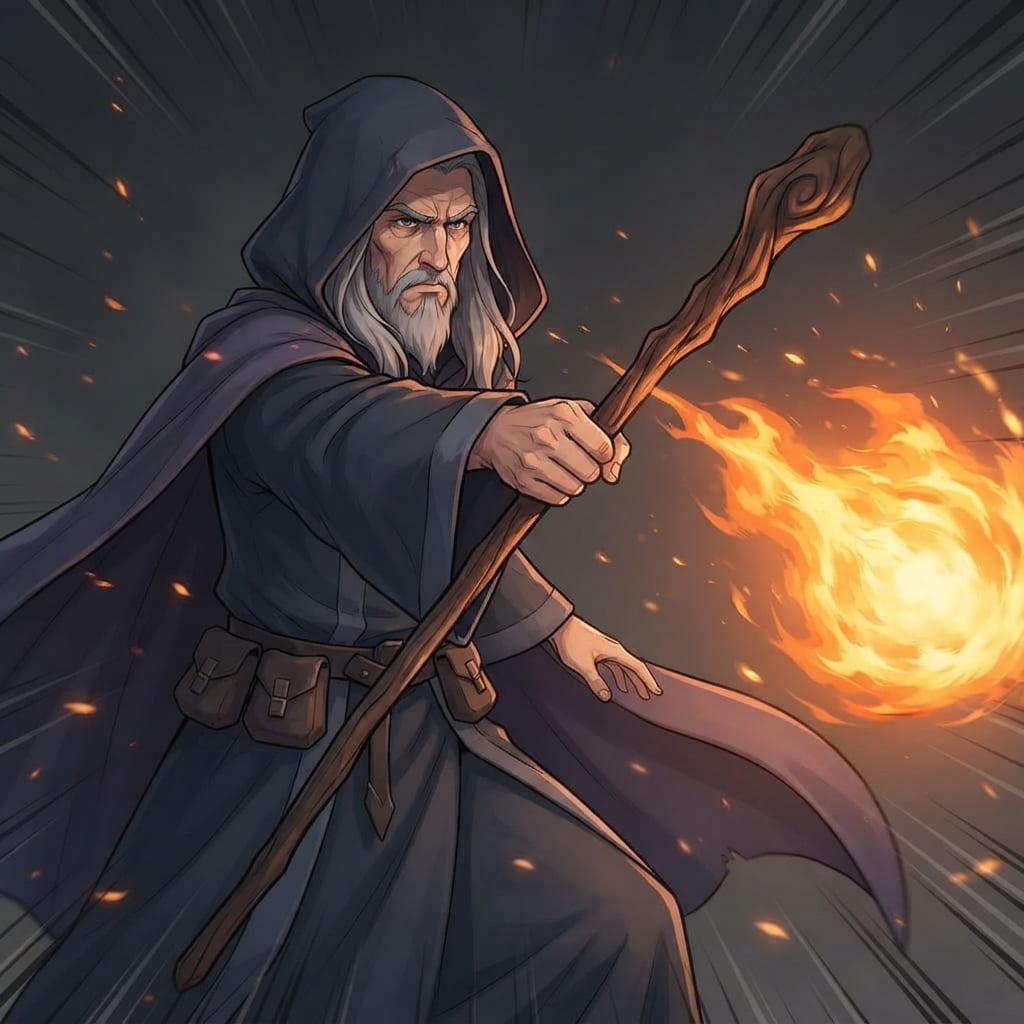 Image: Comic-book spell cut-in panel for a fantasy RPG ba
