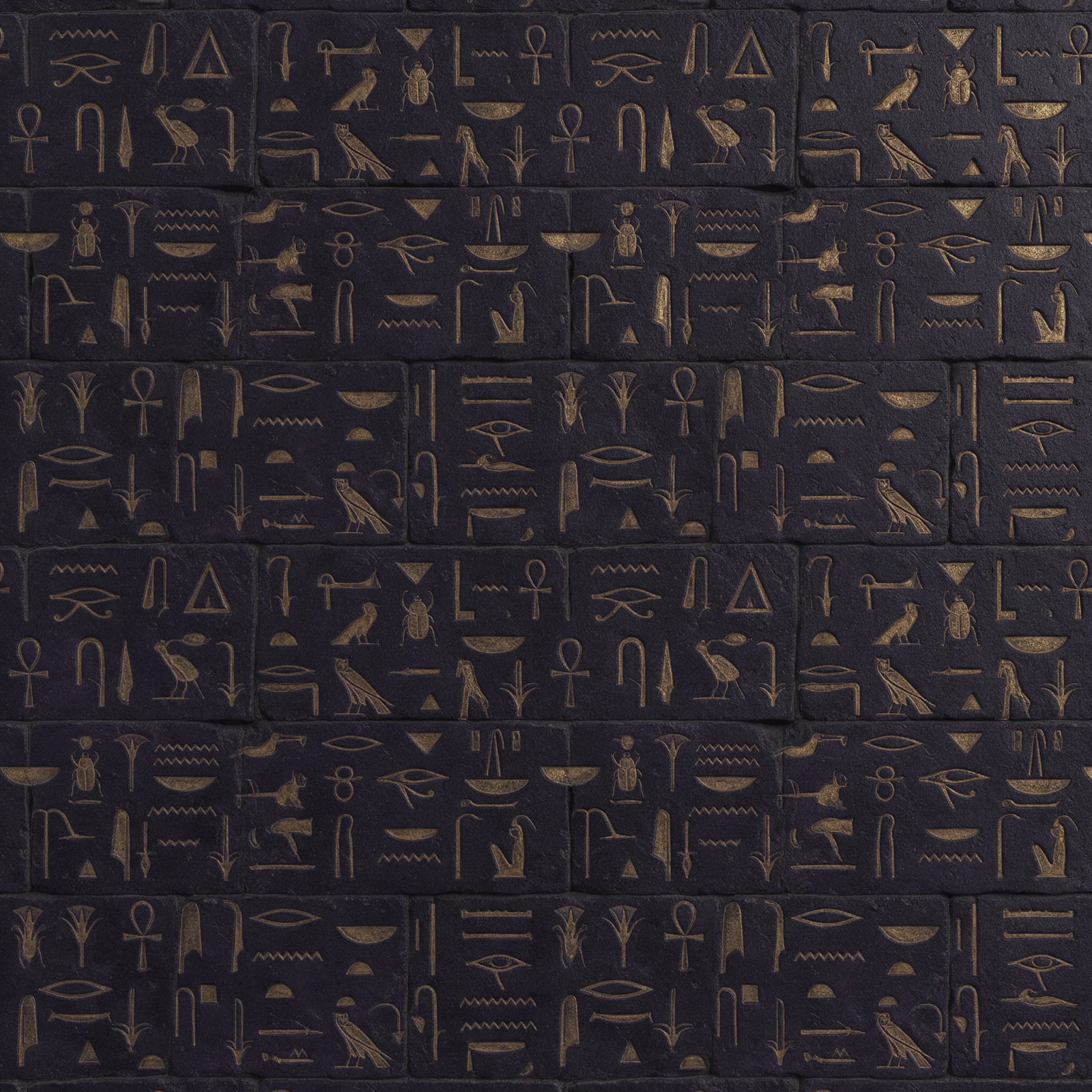 Carved Hieroglyph Stone Wall with Gold Inlay