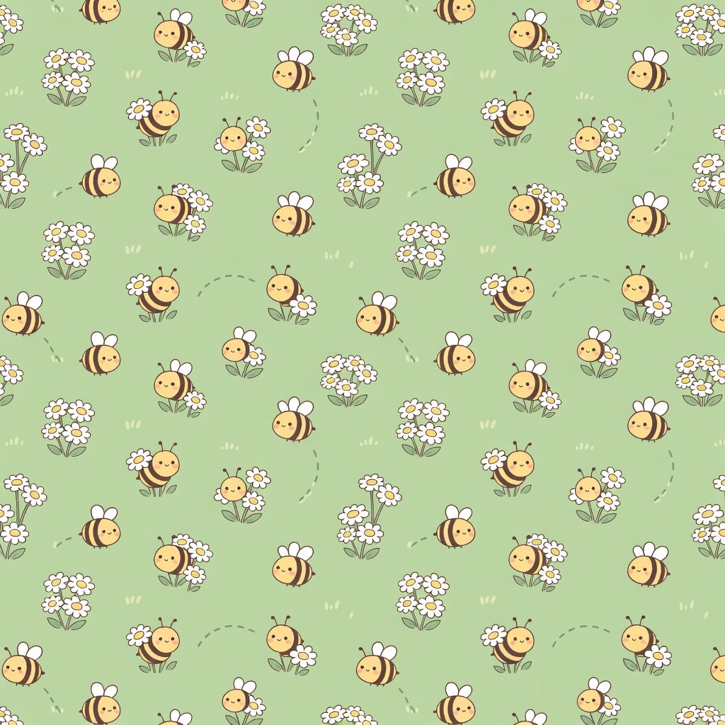 Pastel Bumblebee Chamomile Seamless Pattern