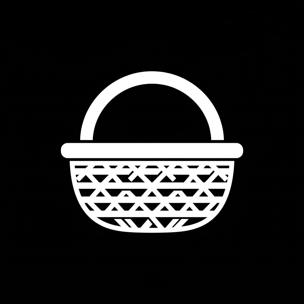 Image: Flat icon of a woven basket shape. The ENTIRE silh
