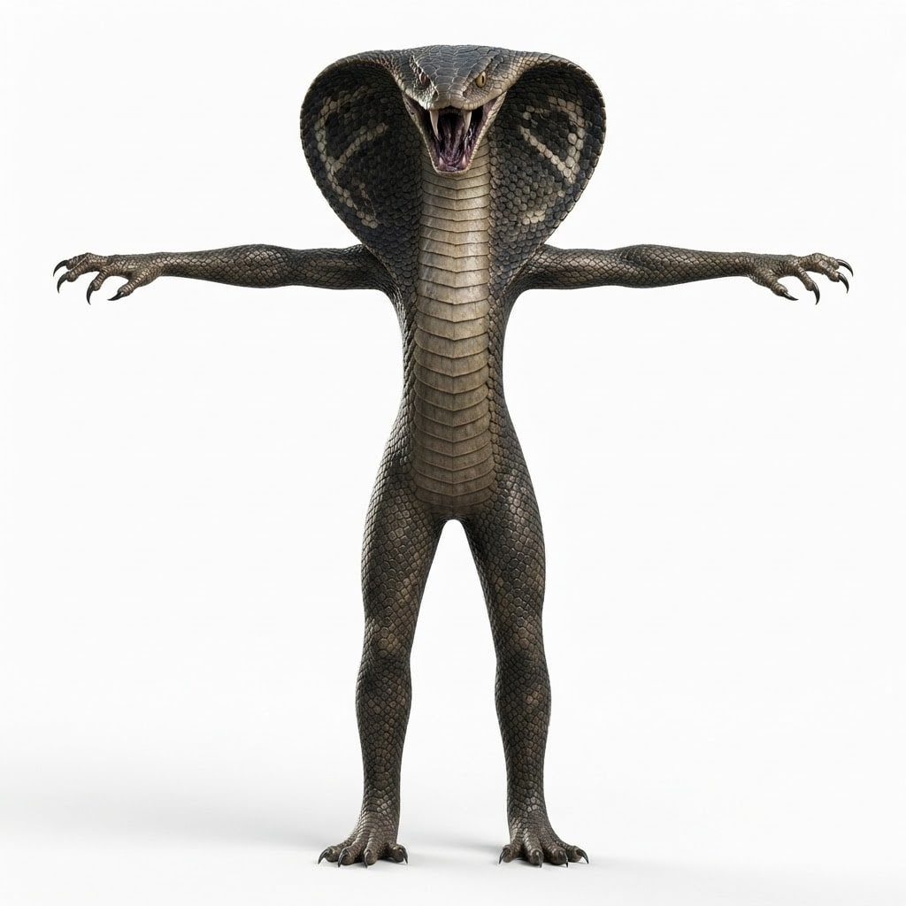 An evolved snake with arms near its head, it shall resemble the cobra.