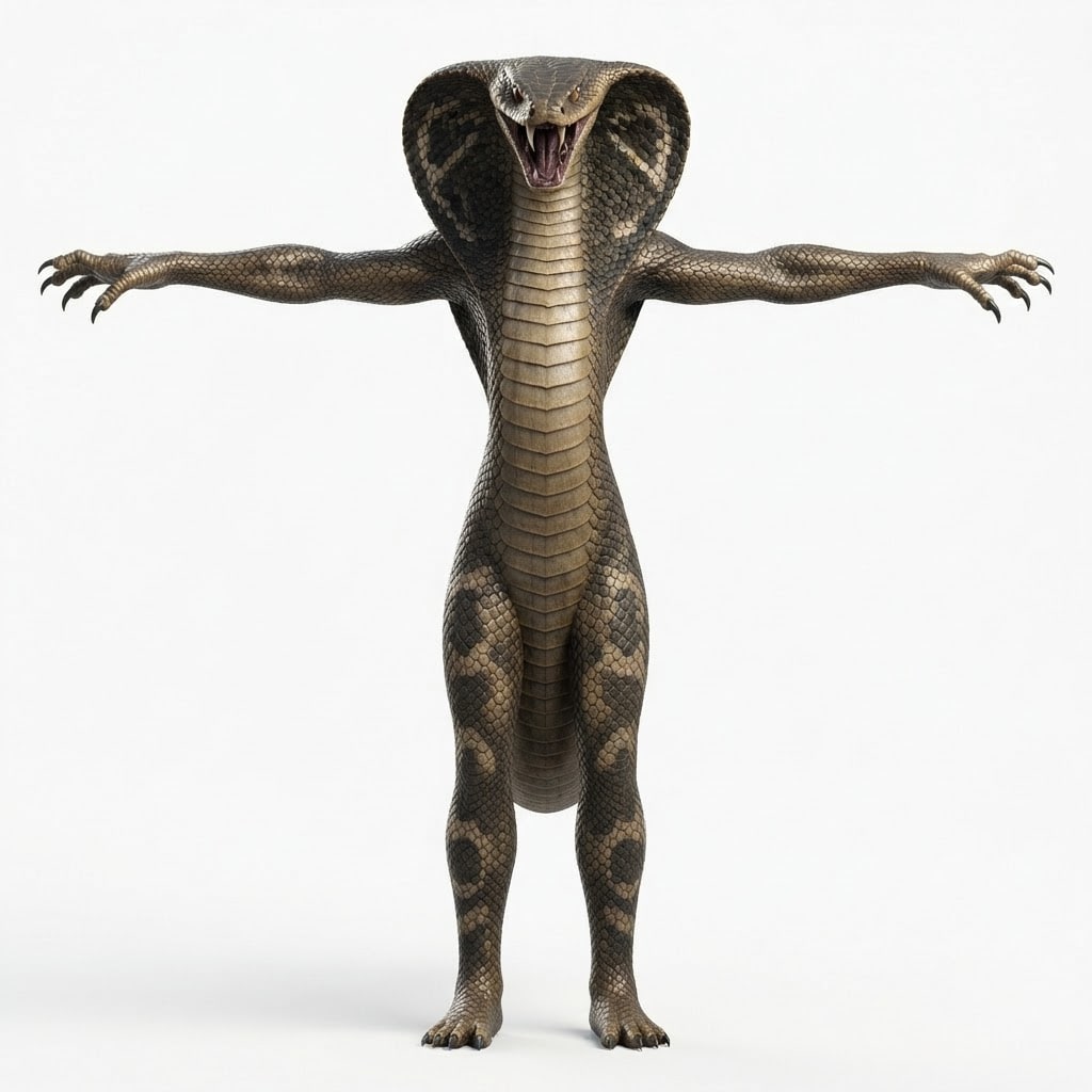 An evolved snake with arms near its head, it shall resemble the cobra.