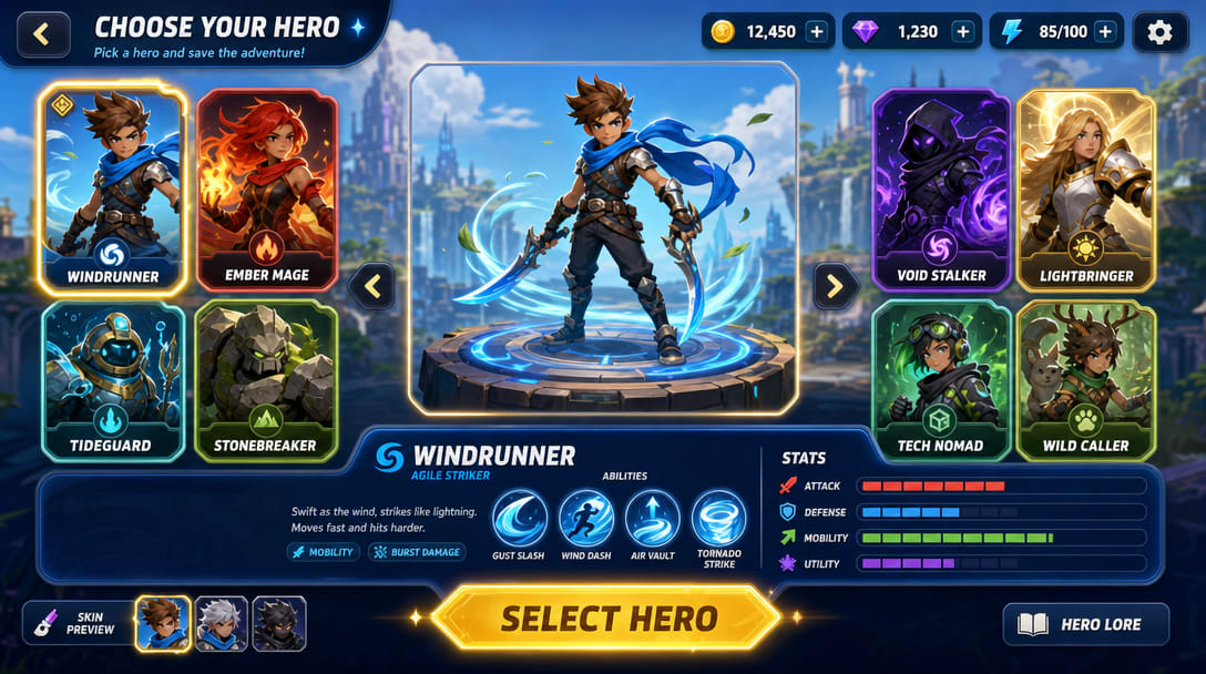 Hero Choice Game Selection UI