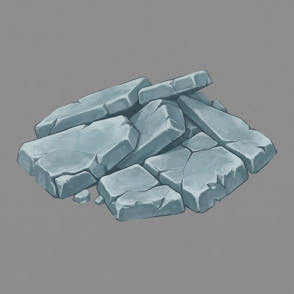 Image: A cluster of broken ice chunks: several angular sl