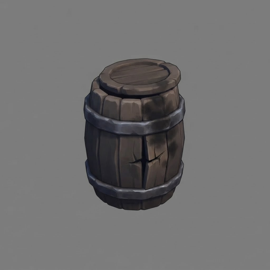 Image: A winter-worn Nordic barrel: a squat wooden barrel