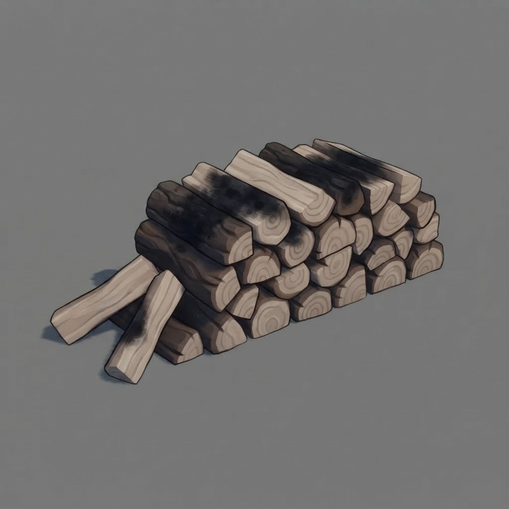 Image: A stack of chopped firewood: split logs piled in a