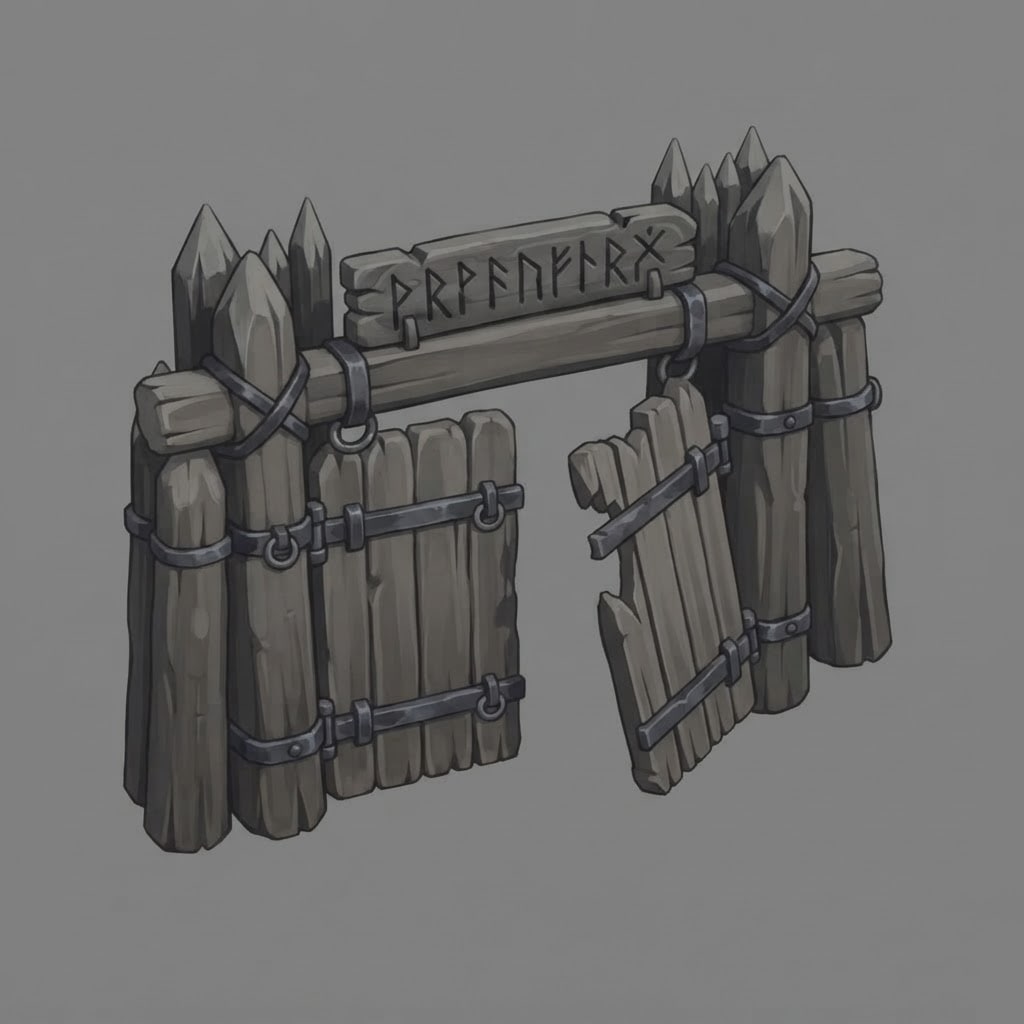 Image: The gate of a draugr war camp: two heavy timber ga