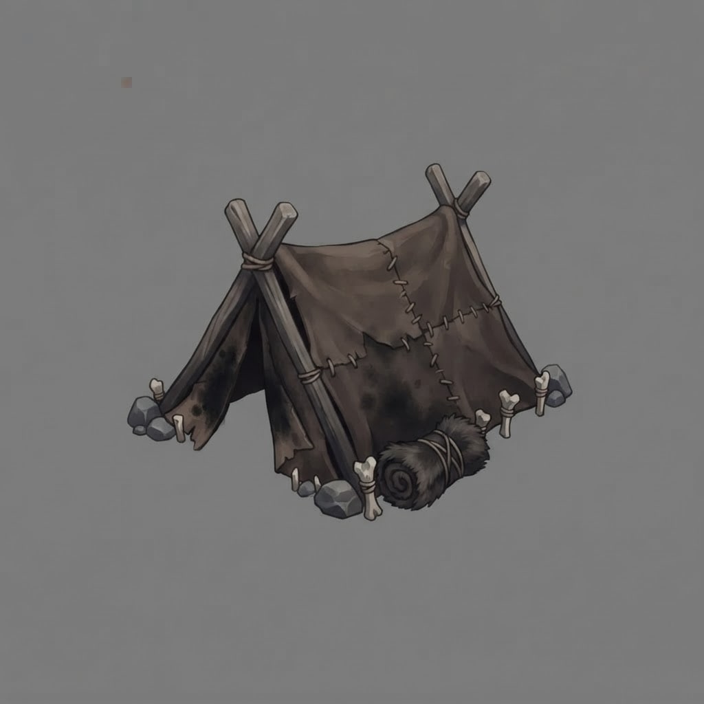 Image: A small hide tent for a draugr war camp: a low rid