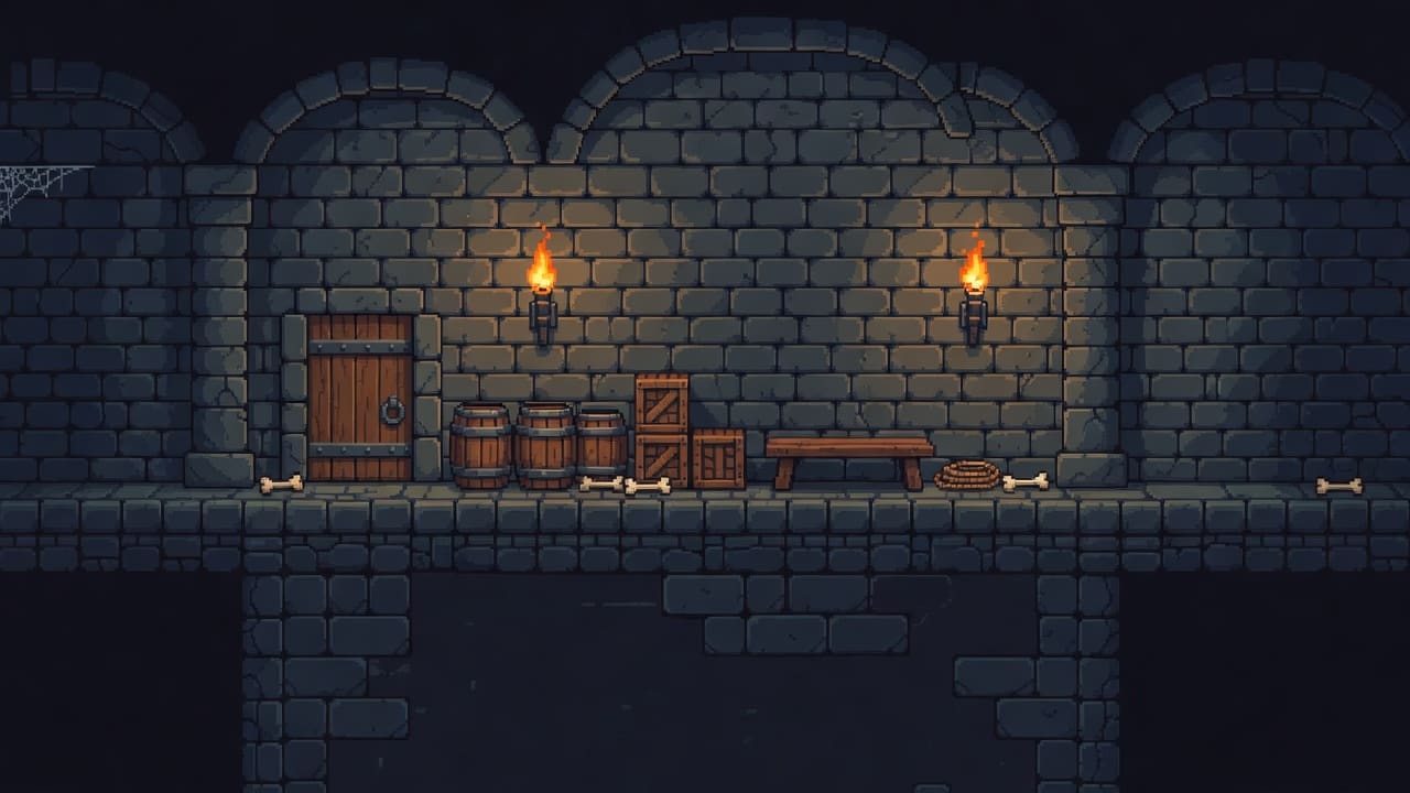 Dungeon Backdrop Floor 1 - Guardroom (pixel art)