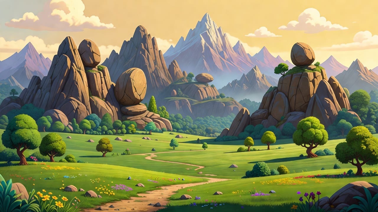 Cartoon Rocky Mountain Landscape