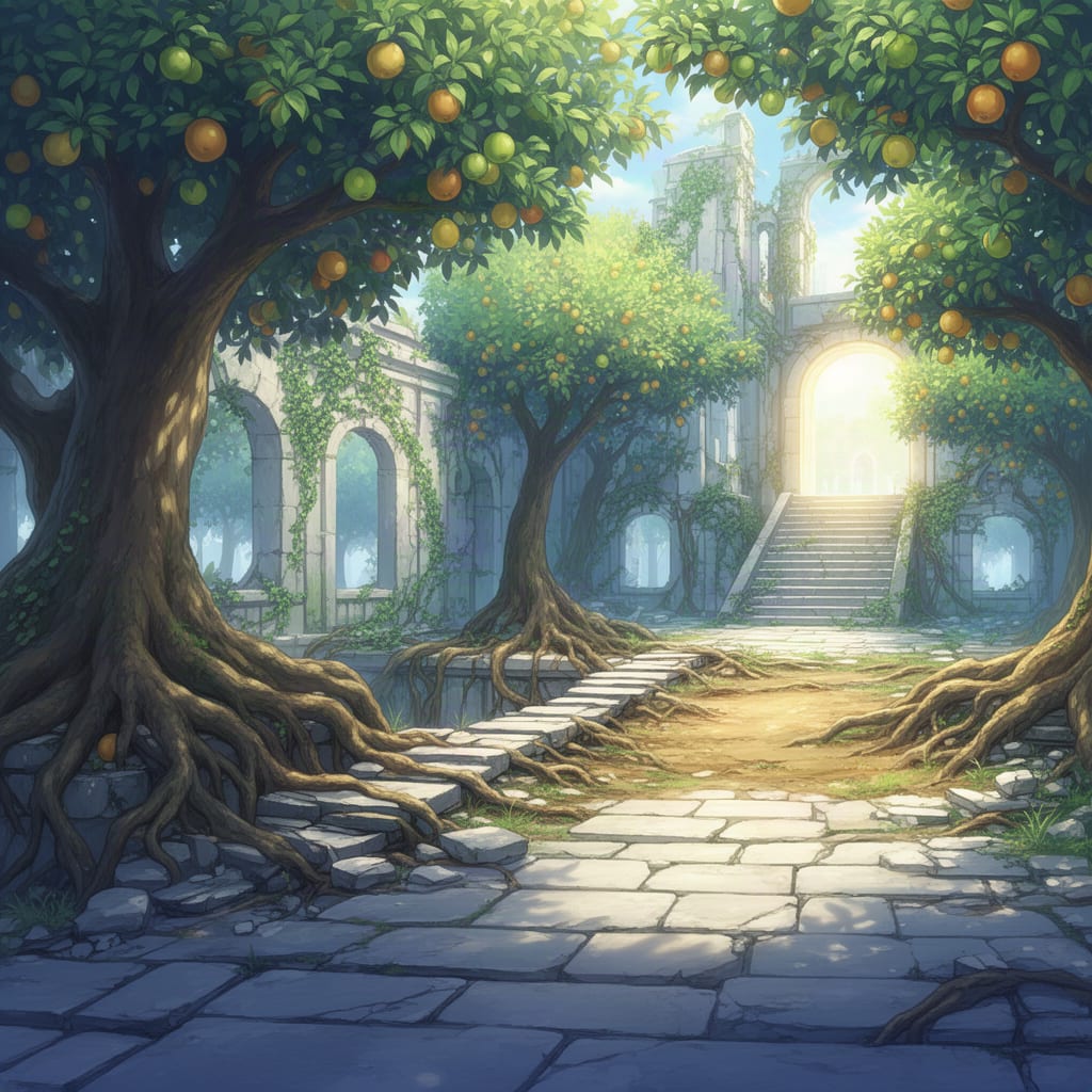 Image: Richly detailed anime JRPG background art, painter