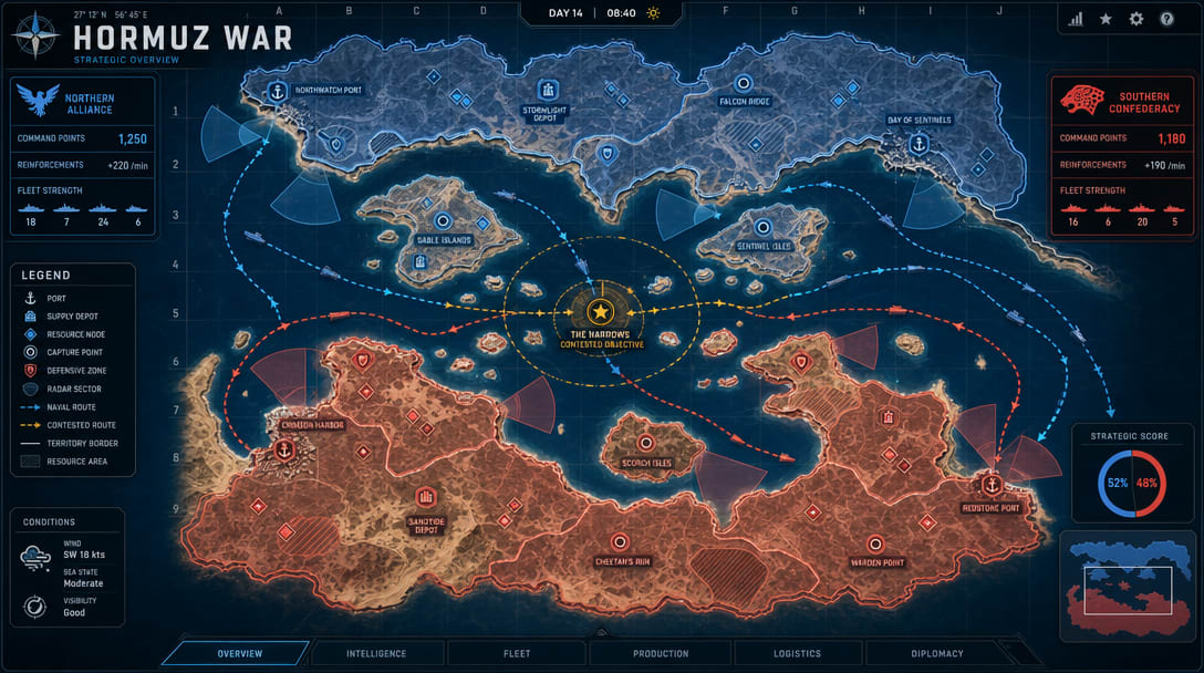 HORMUZ WAR Fictional Strategic Strait Map