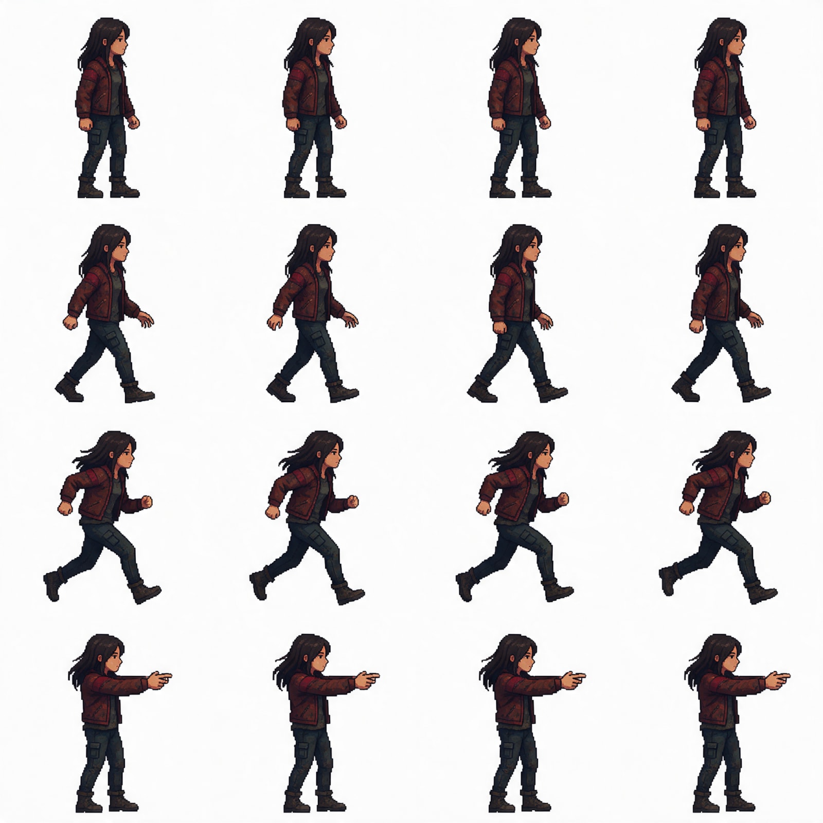 Female Survivor Sprite Sheet (Red Jacket)