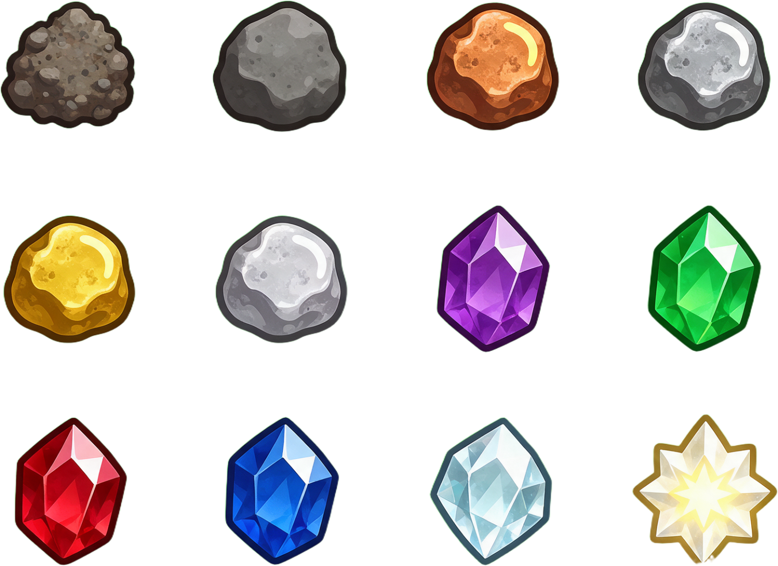 Gold Mine Ore Icons 12 Sheet