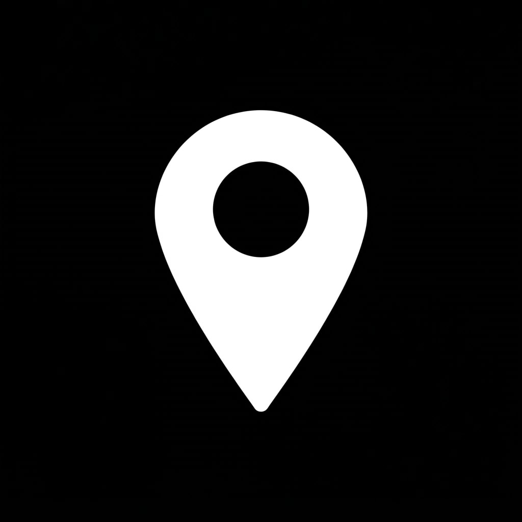 Image: A single flat white map pin icon, a simple bold te