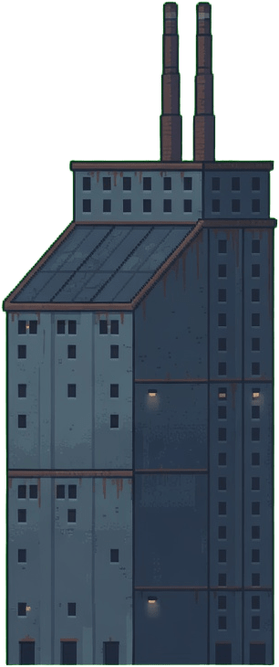 Distant Industrial Factory Building Tall (Green Screen)