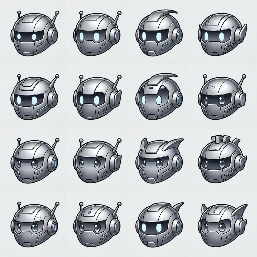 16 Premium Chrome Robot Heads Sheet