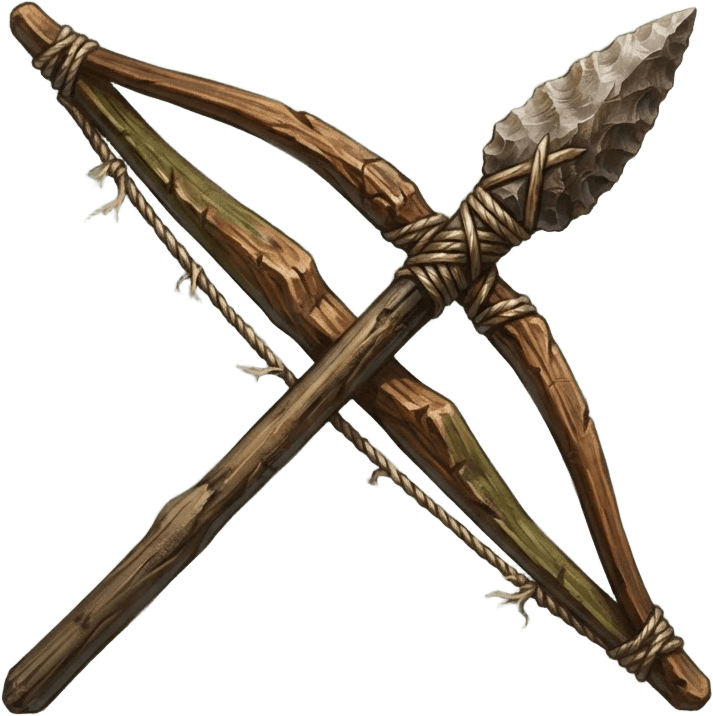Image: Game inventory icon of two primitive hunting weapo