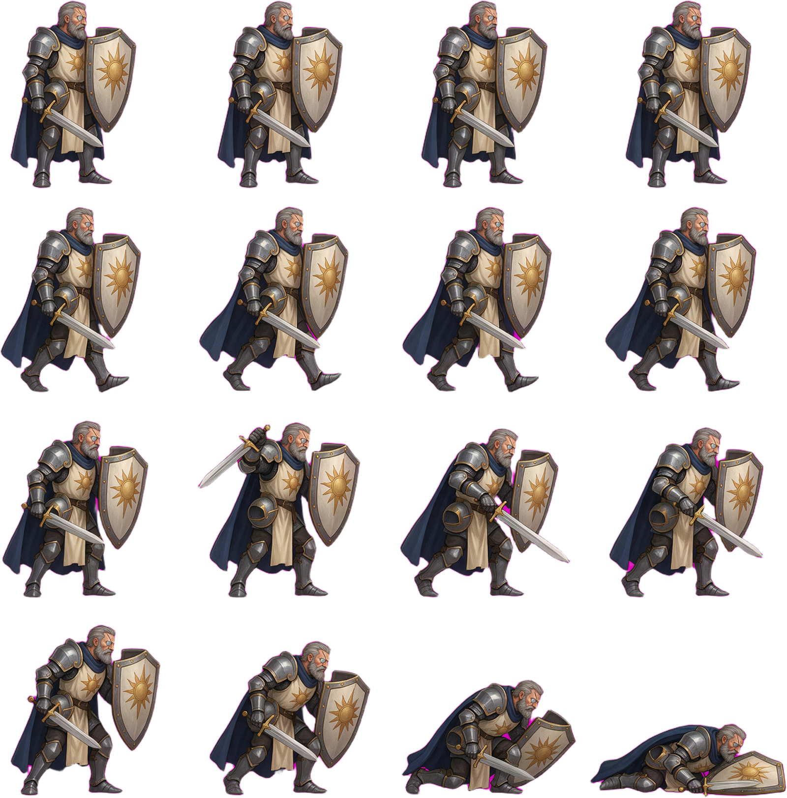 Ser Aldric - Painted 4x4 Sprite Sheet (sword-strike attack)