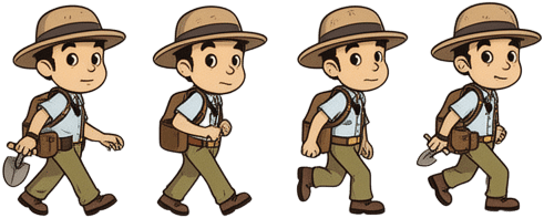 Cartoon Archaeologist Walk Cycle