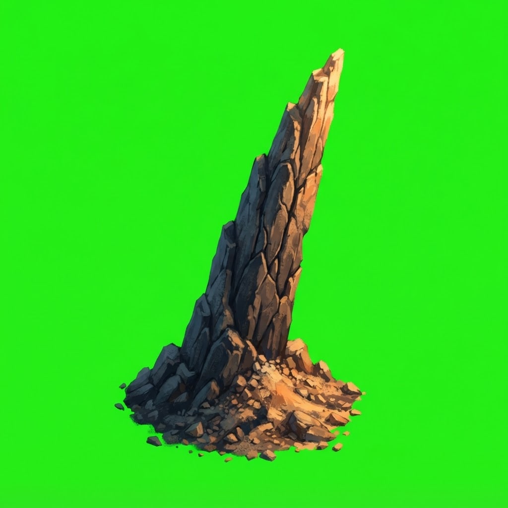 Image: A narrow vertical SPIRE / needle of rock, tall and