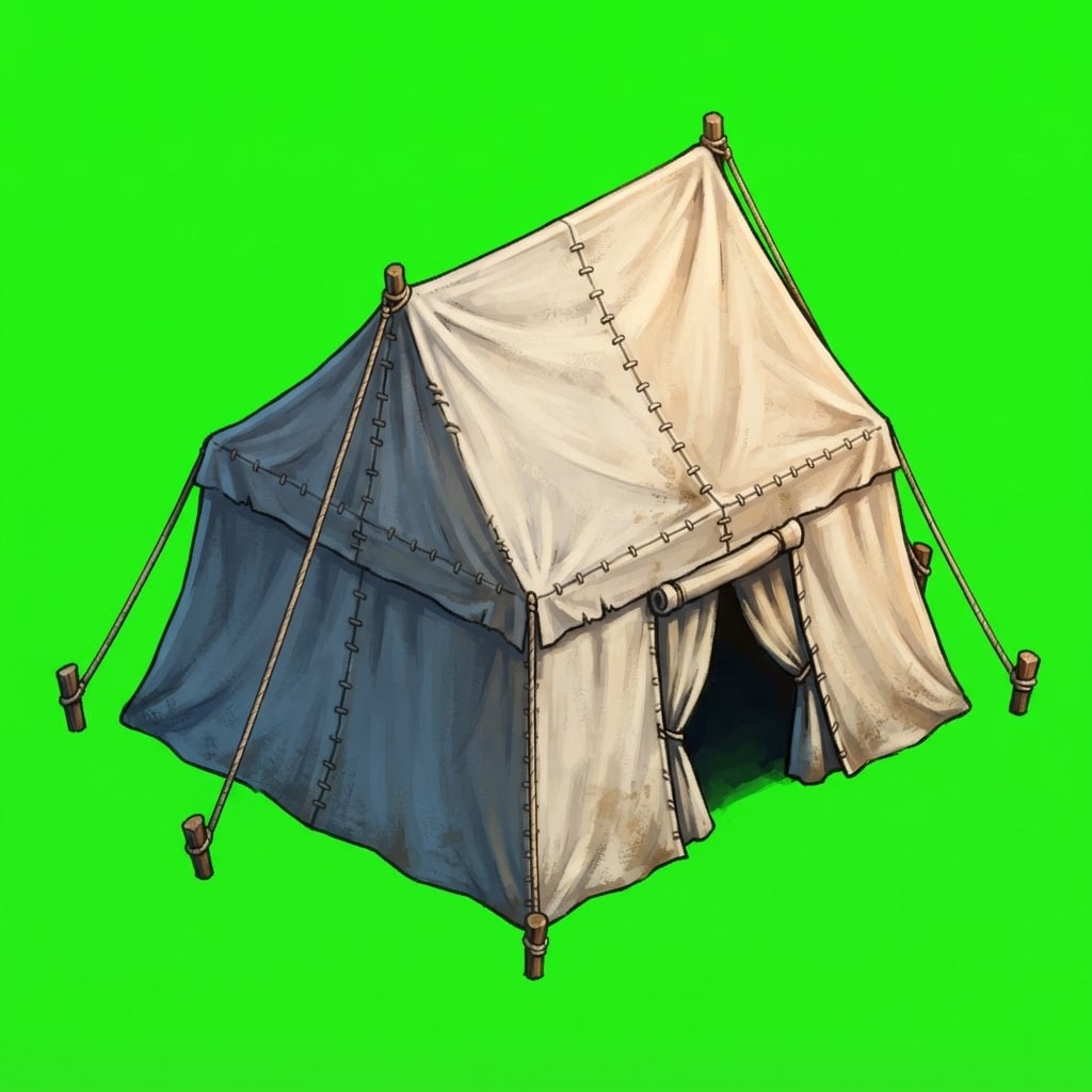 Image: A large medieval campaign TENT of heavy weathered