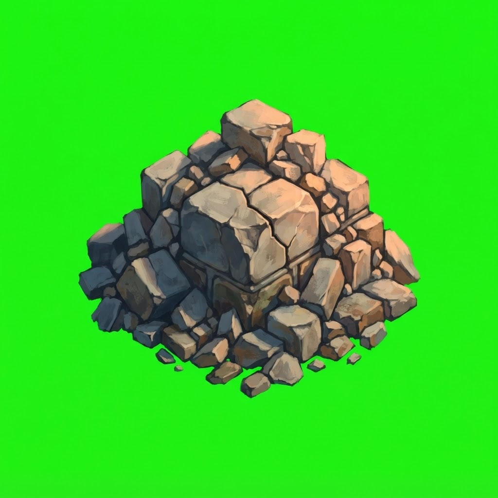 Image: A heap of collapsed masonry: broken stone blocks a