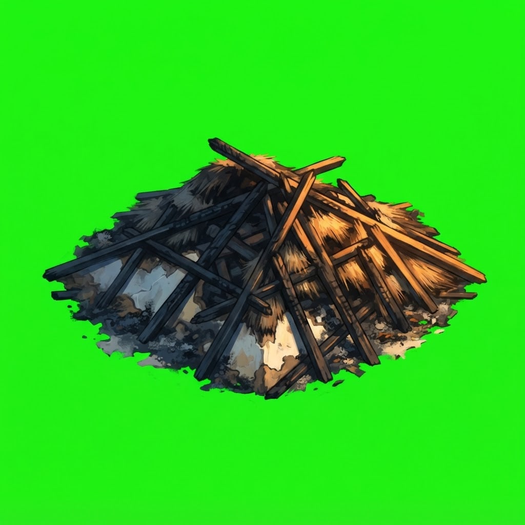 Image: Charred wreckage: blackened burnt roof beams criss