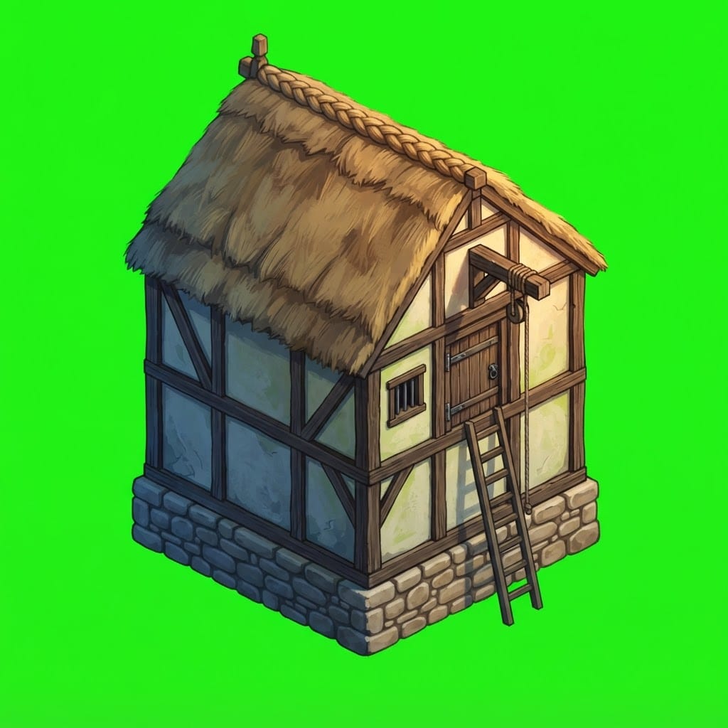 Image: a medieval GRANARY: a timber-framed grain store wi
