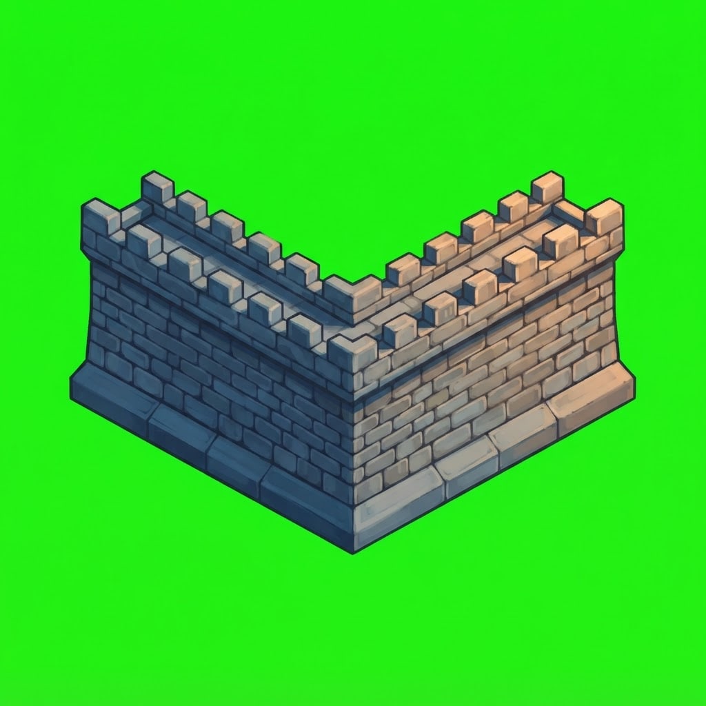 Image: a CORNER section of a defensive STONE curtain wall