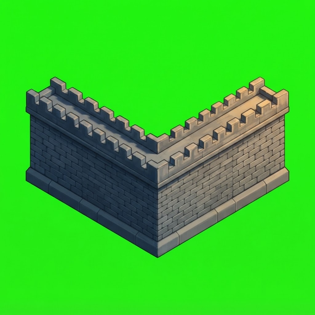 Image: a CORNER section of a defensive STONE curtain wall