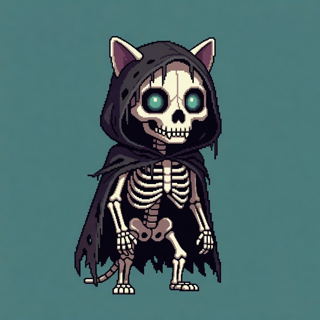 Gato Esqueleto con Capa y Capucha