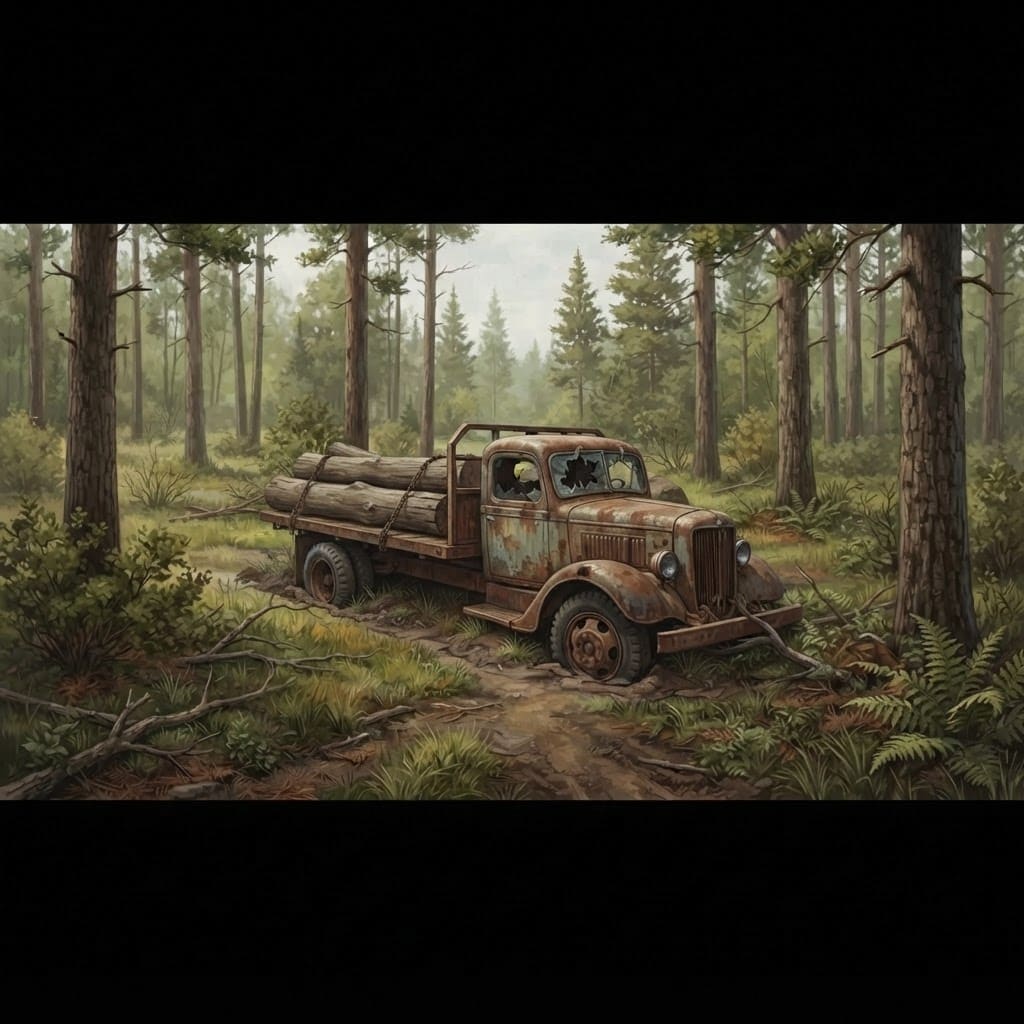 Image: Replace the crashed ATV in this image with an old