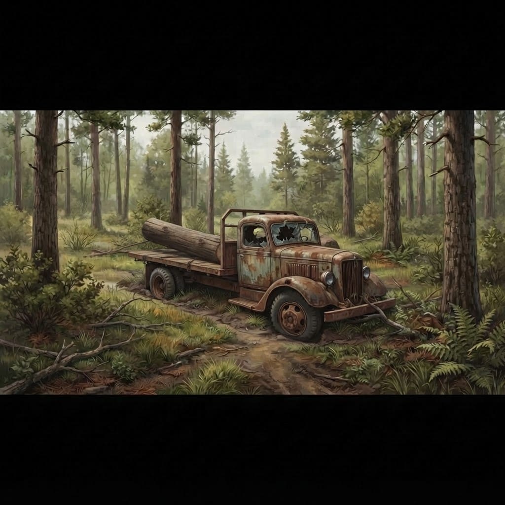 Image: Replace the logging truck in this image with the s