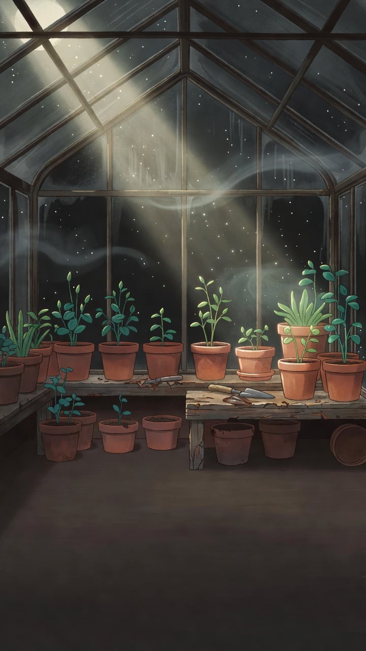 Night Greenhouse Background
