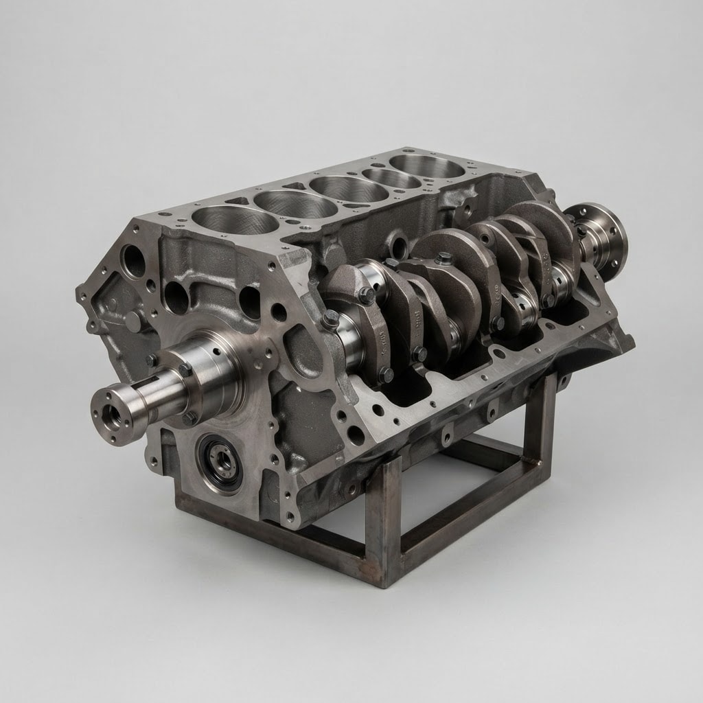 Image: Studio product photograph of a bare engine block w