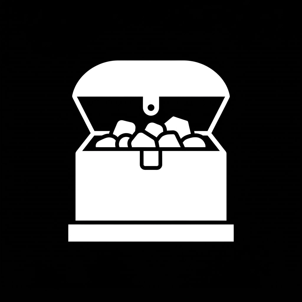 Image: A simple open treasure chest with its lid raised,
