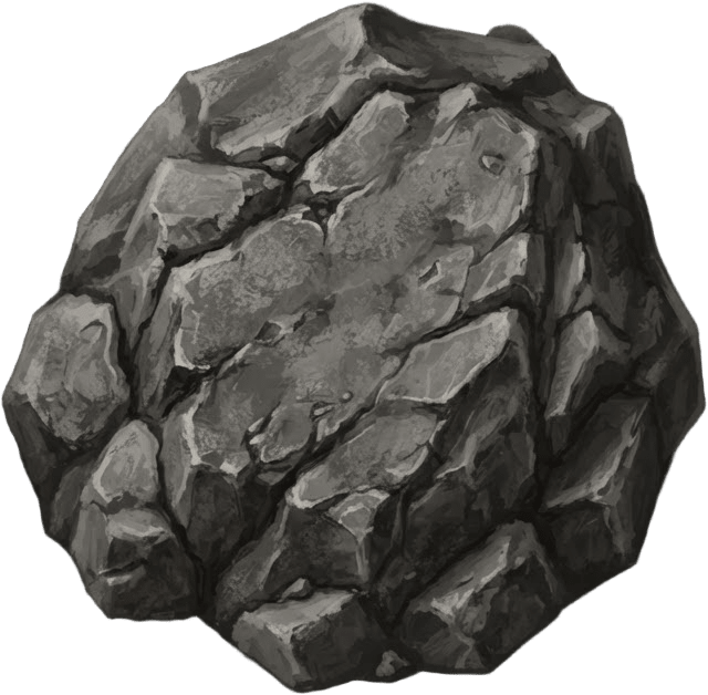 Image: A single jagged gray rock boulder, viewed from dir
