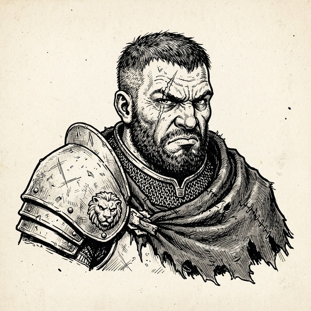 Image: Black-and-white pen-and-ink illustration of a batt