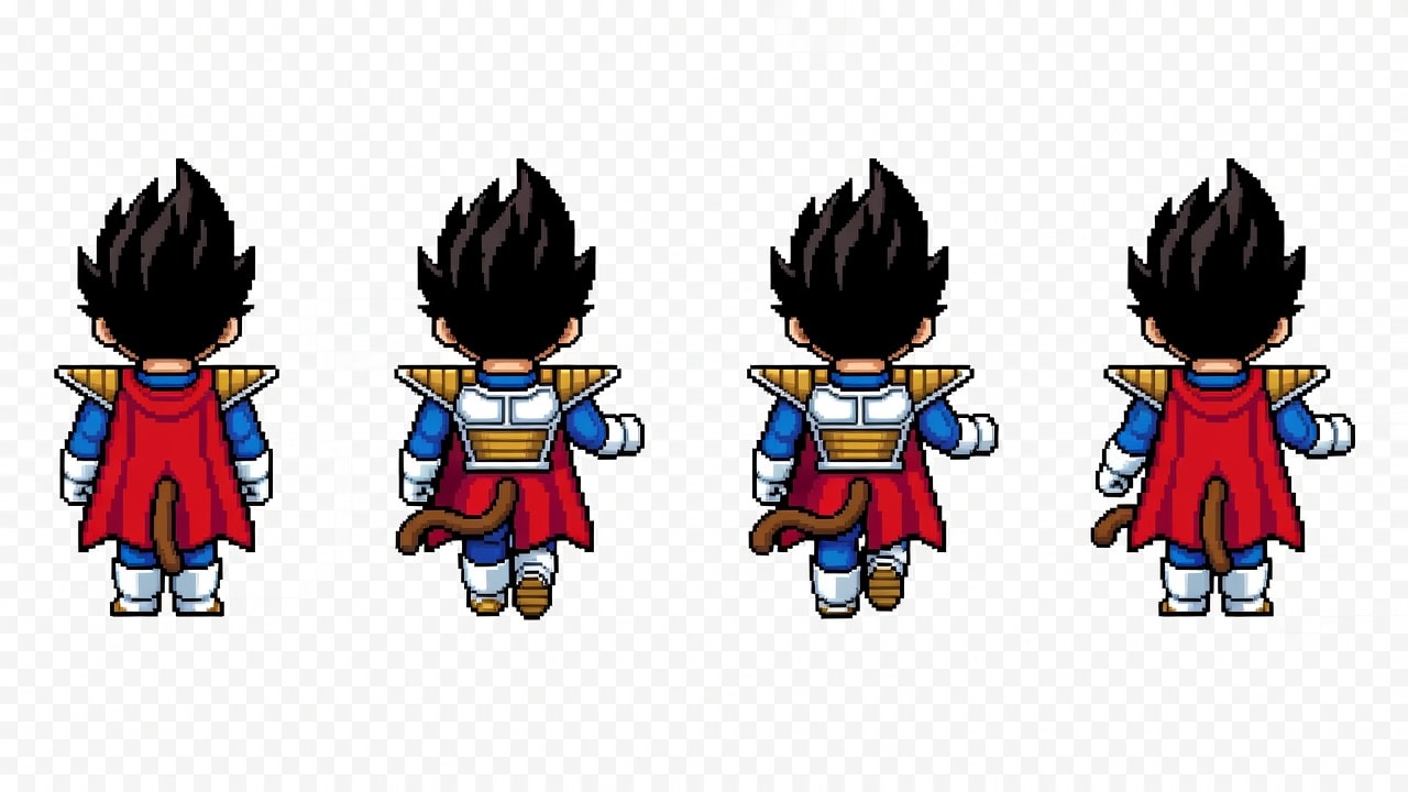 Vegeta UP walk strip (back view, 4 frames)