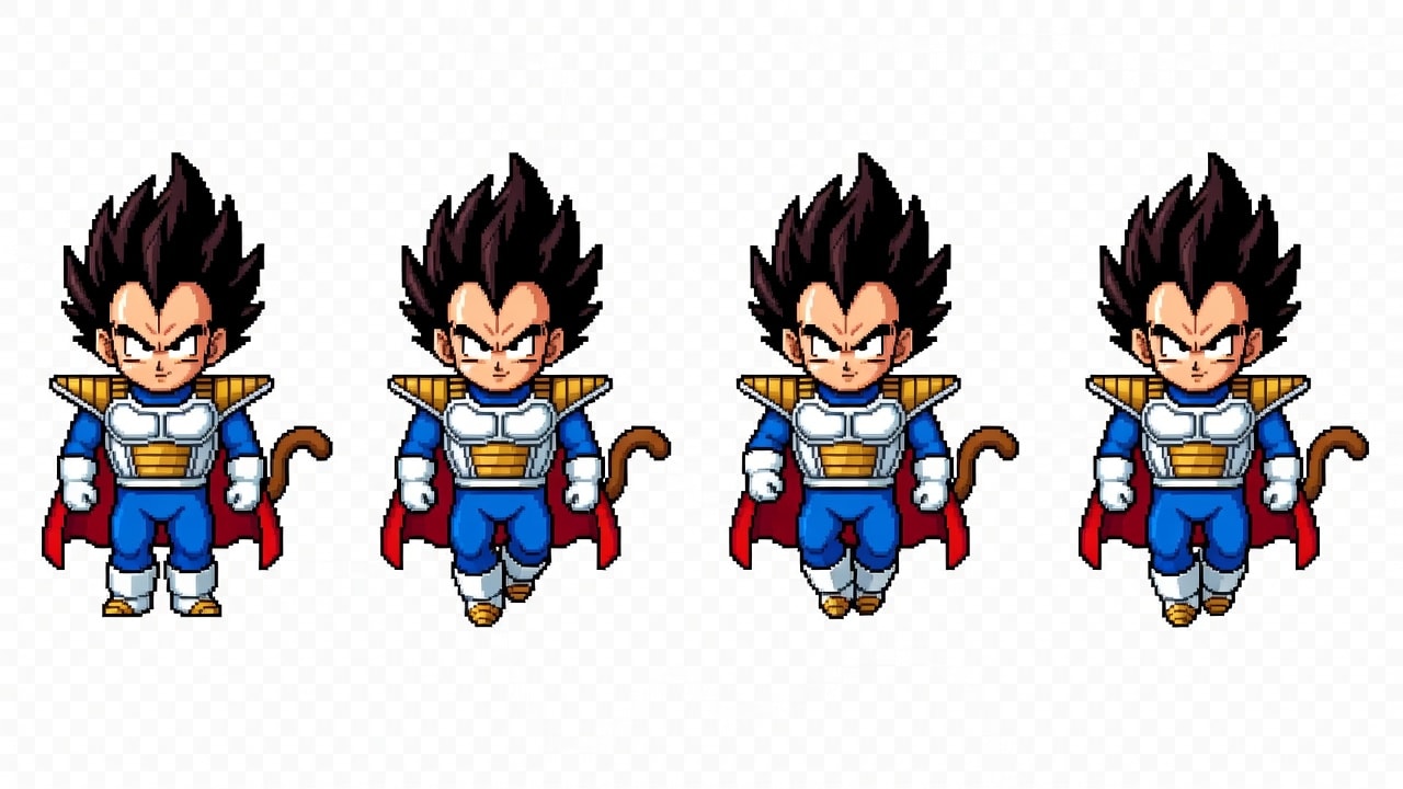 Vegeta DOWN walk strip (front view, 4 frames)