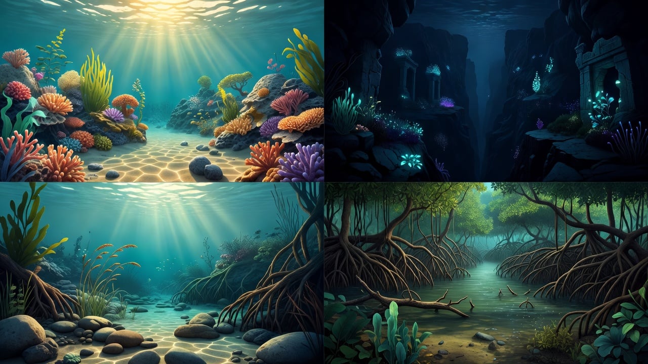 Semi-Realistic Aquatic Level Backgrounds (3 / 4)