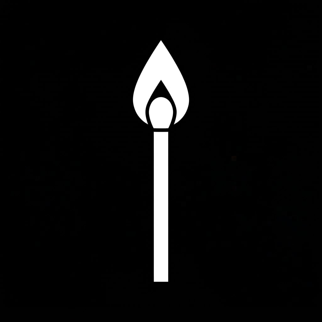 Image: a simple single struck match with a teardrop flame