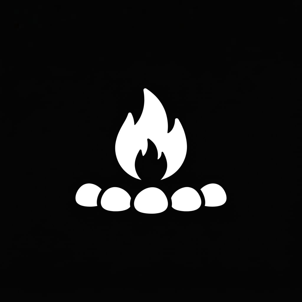 Image: a simple campfire ring seen directly from the side