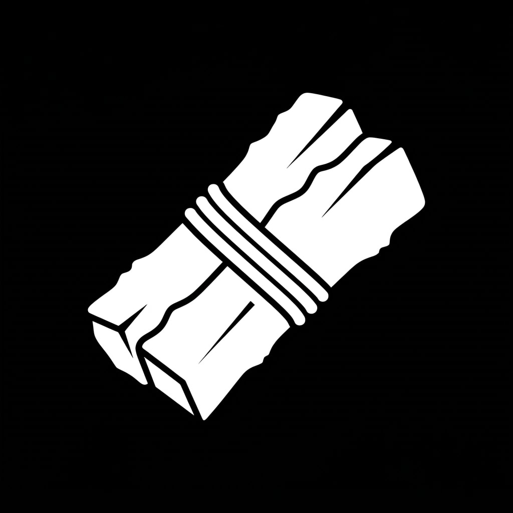 Image: a simple bundle of three split logs tied with a co