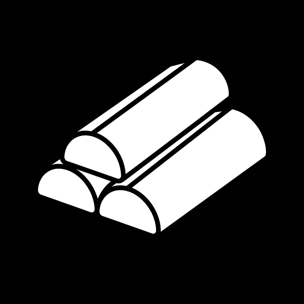 Image: a simple icon of a small stack of four split logs,