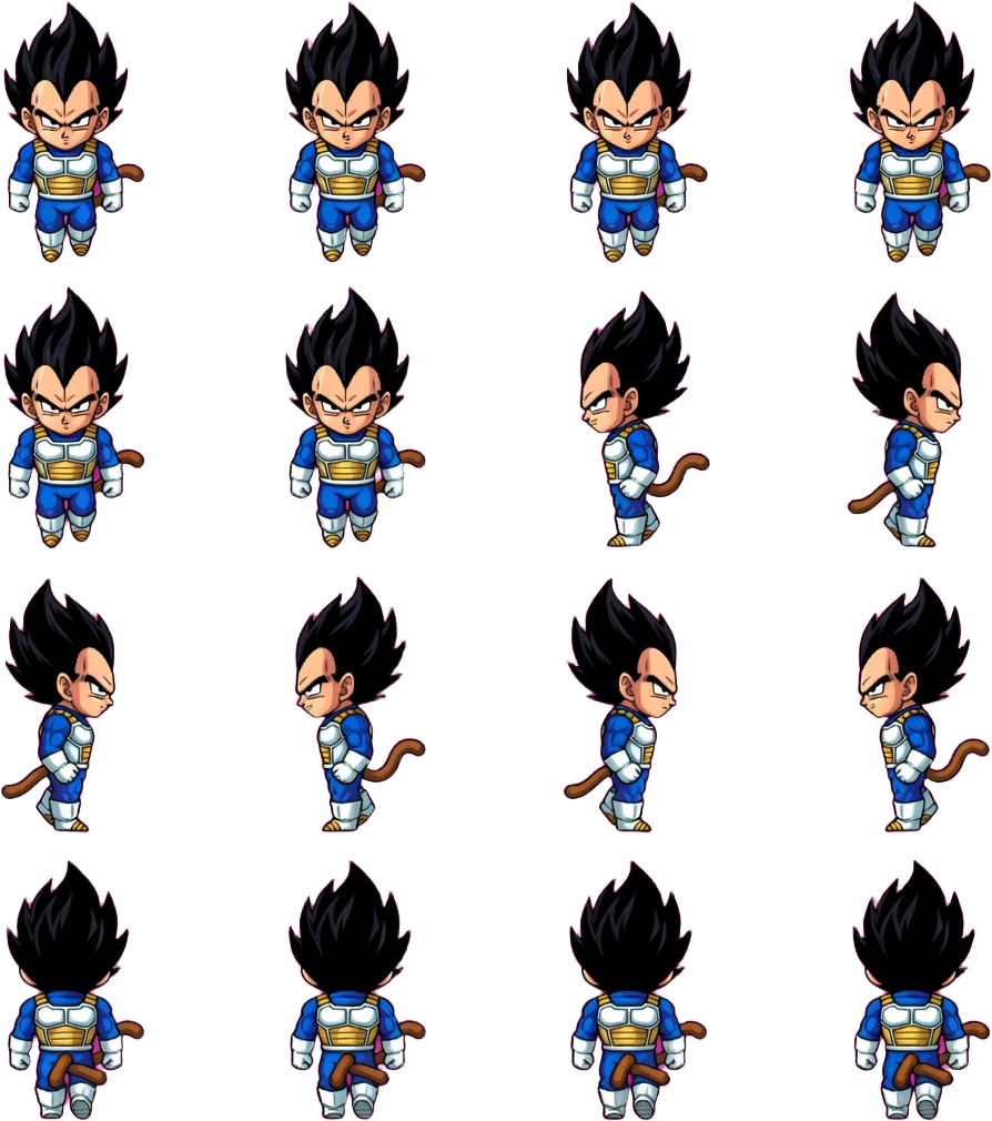 Young Vegeta 4x4 Top-Down Sprite Sheet