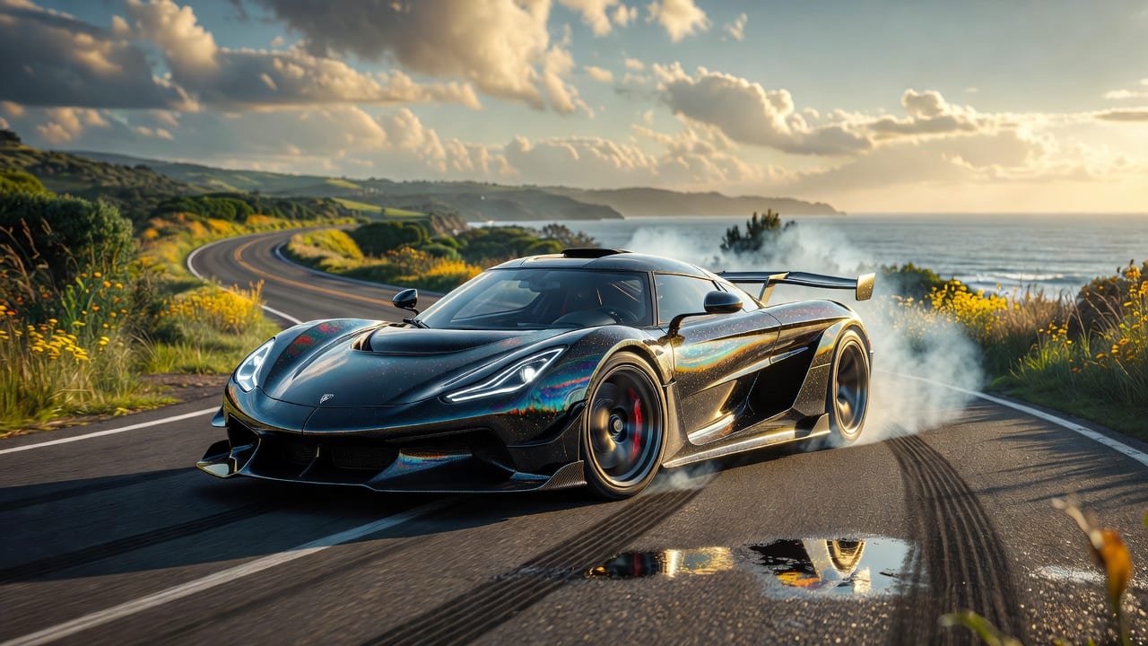 Golden Hour Coastal Supercar Drift